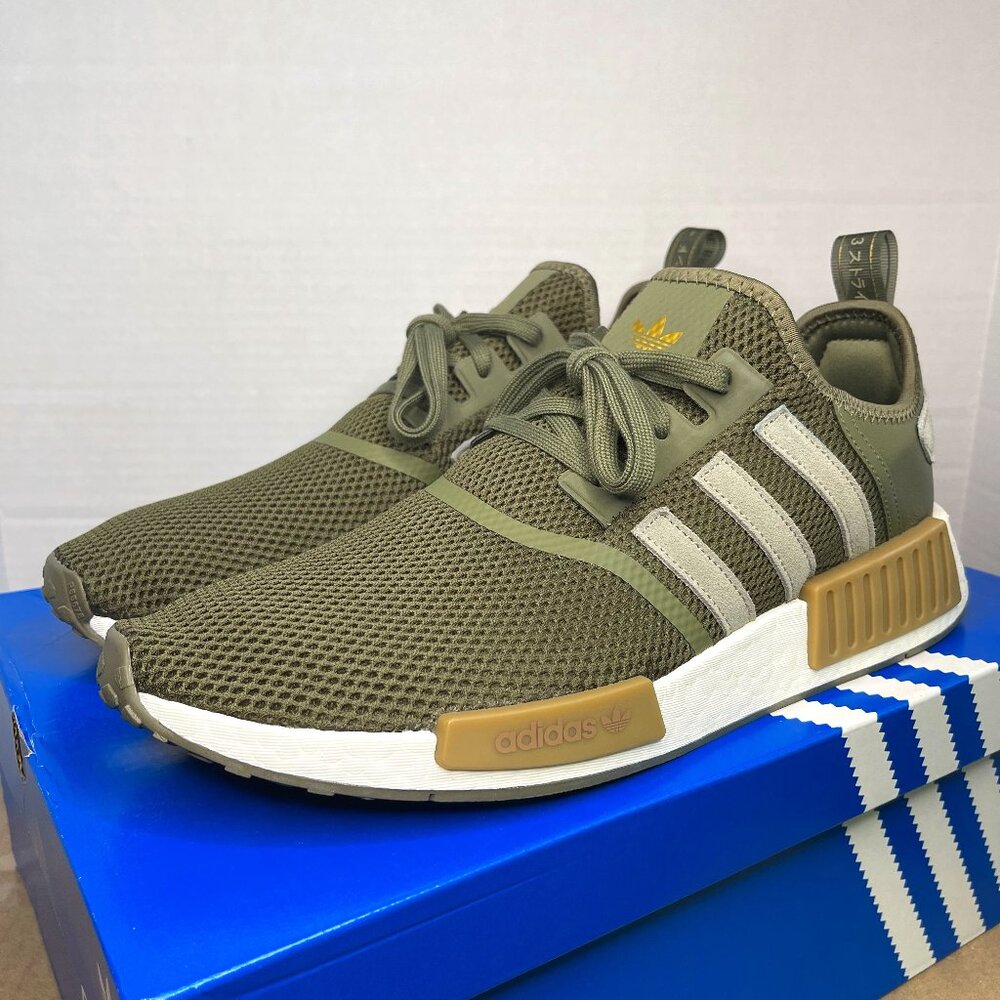 NEW MEN'S ADIDAS NMD_R1 (IF6778) OLIVE STRATA SILVER PEBBLE SIZE 13